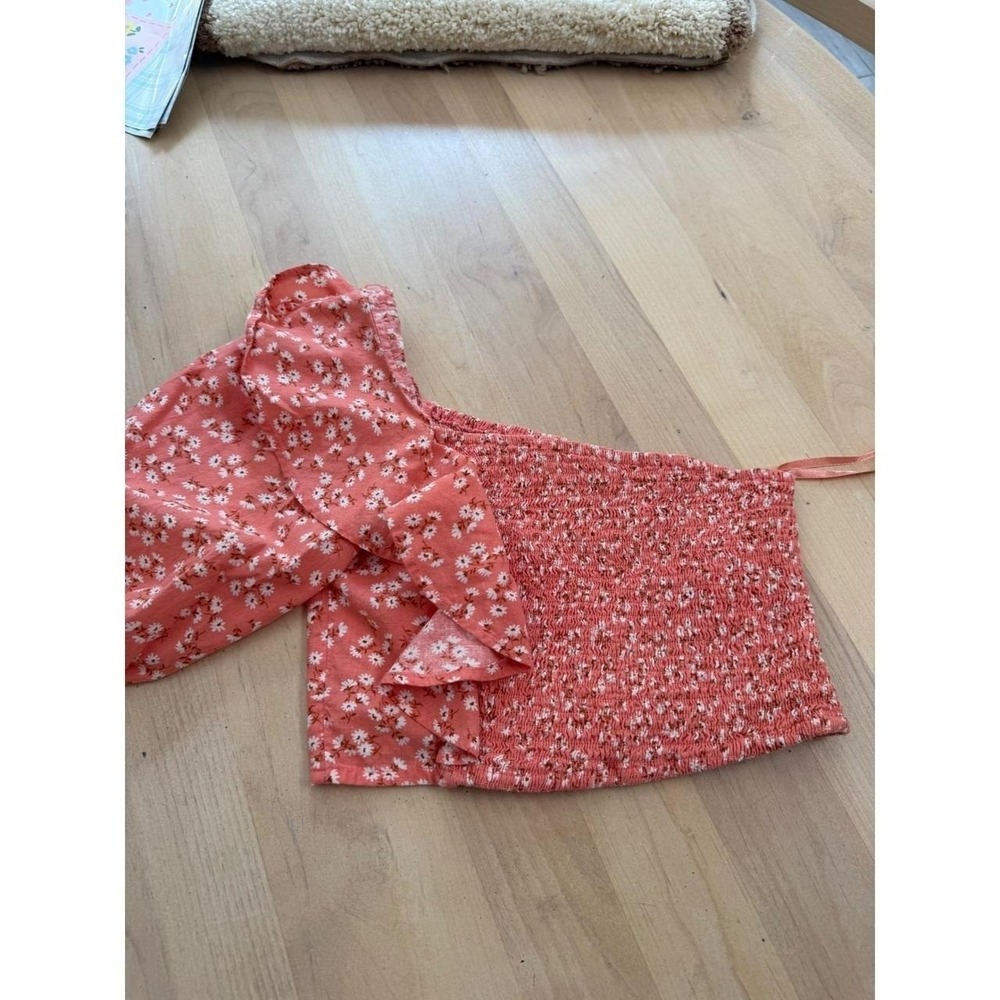 Billabong x The Salty Blonde Coral Floral Smocked One Shoulder Ruffle Crop Top M